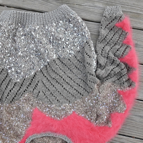 Chunky Knit Sweater Handmade Fuzzy Soft Fun Unique Ugly Cute Valentine Pink Fur - Picture 11 of 16